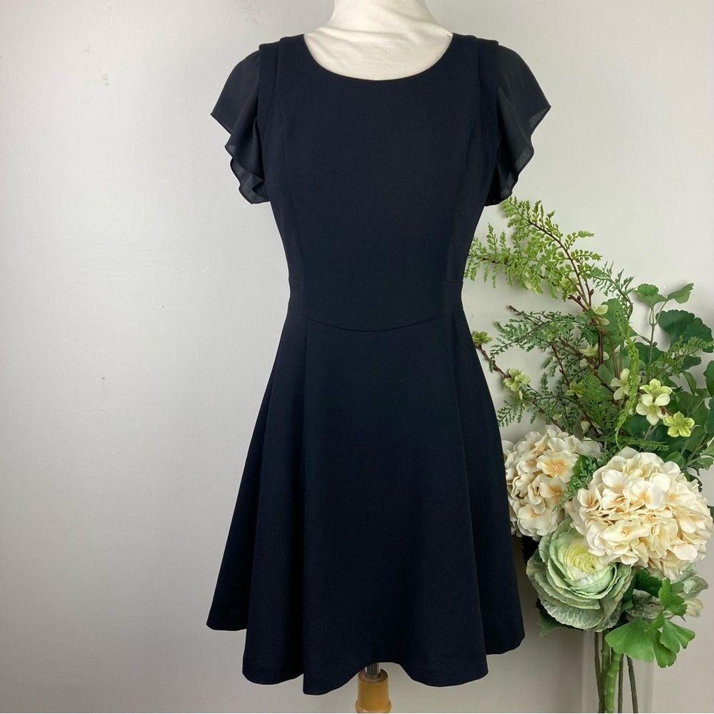 Black Flutter Sleeve Ruffled Mini Dress